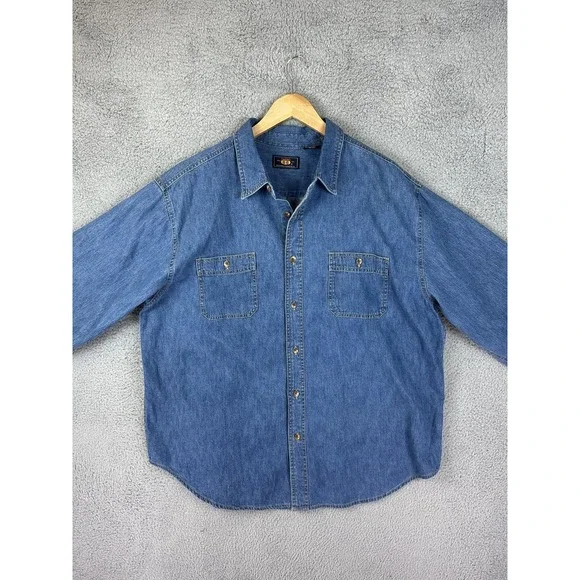 Route 66 Denim Shirt Mens Extra Large Blue Long Sleeve Button Front Pockets Men - Picture 2 of 8